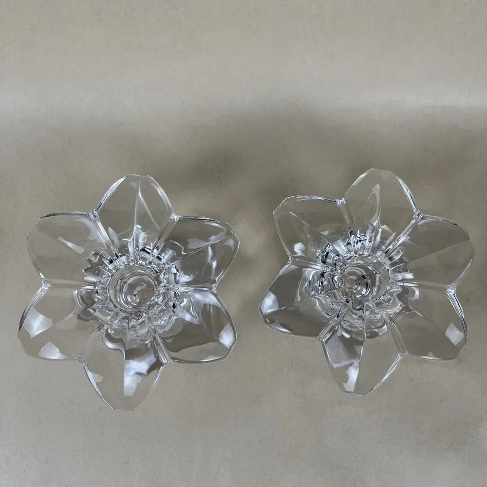 2 MIKASA Clear Crystal Glass Candle Stick‎ Holder Flower Shaped